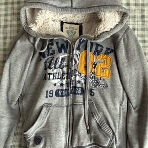 Urban Heritage Grey Zip-Up Hoodie with Navy and Yellow Graphics